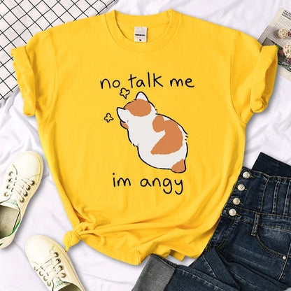 No Talk Me Im Angy Cute Cat Woman T-Shirt-Catonomy-Yellow-S-Catonomy