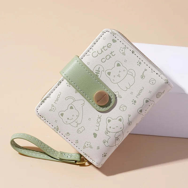 Playful happy Cat Card Holder And Wallet-Catonomy-Green-Catonomy