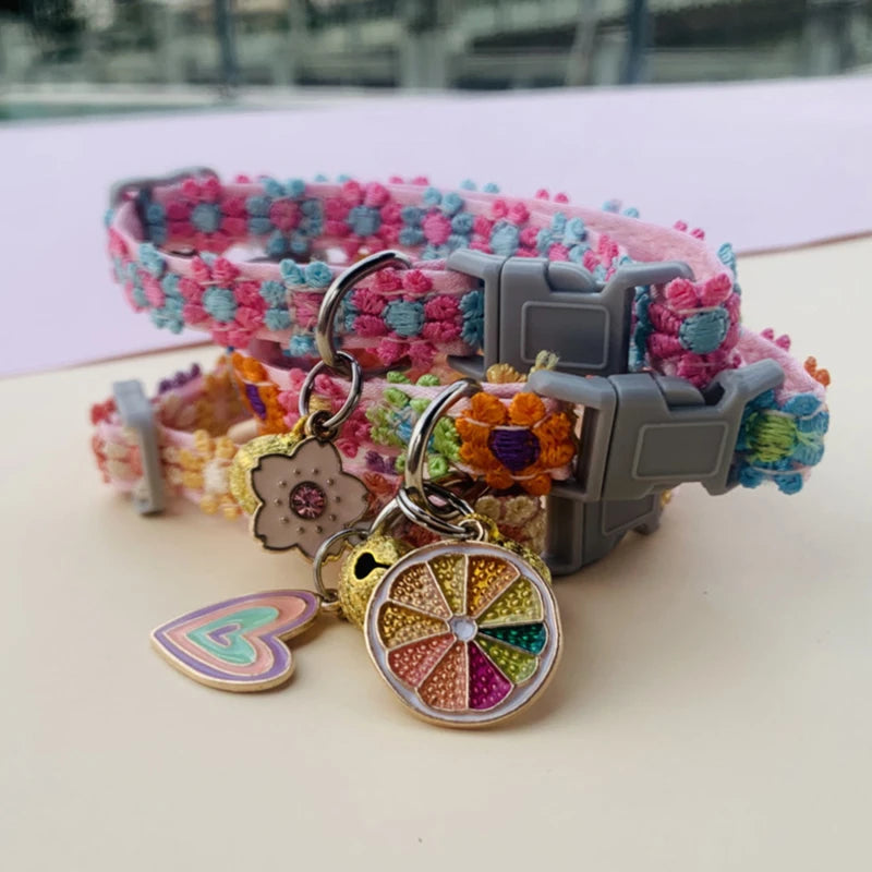 Rainbow Lace Flower Cat Collar With Charm And Bell-Catonomy-Catonomy