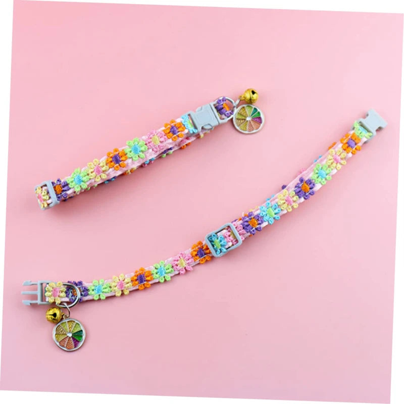 Rainbow Lace Flower Cat Collar With Charm And Bell-Catonomy-Catonomy