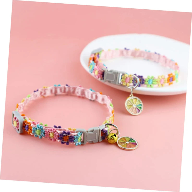 Rainbow Lace Flower Cat Collar With Charm And Bell-Catonomy-Catonomy