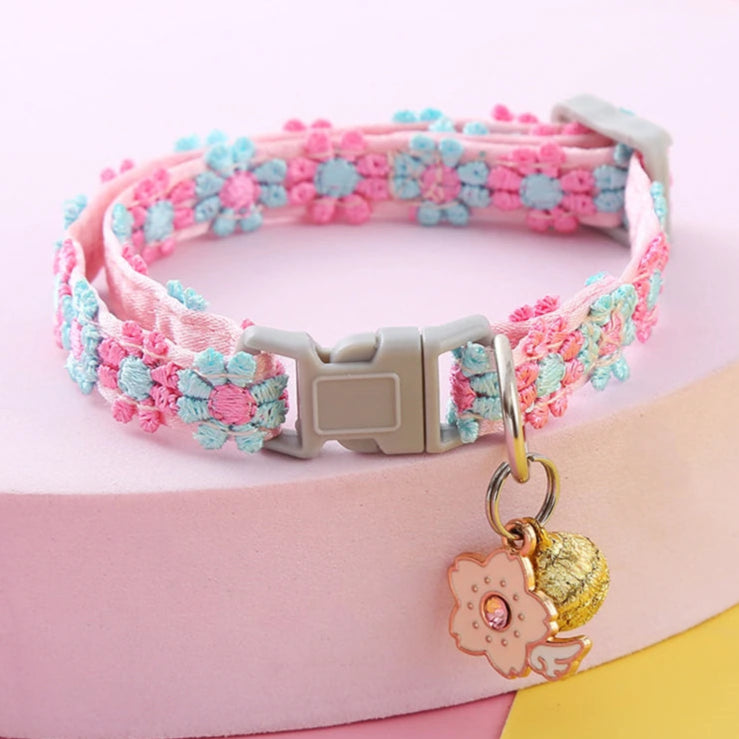 Rainbow Lace Flower Cat Collar With Charm And Bell-Catonomy-Flower Charm-Catonomy