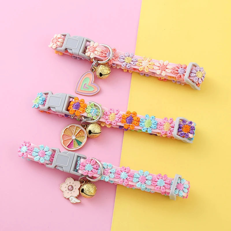 Rainbow Lace Flower Cat Collar With Charm And Bell-Catonomy-Catonomy