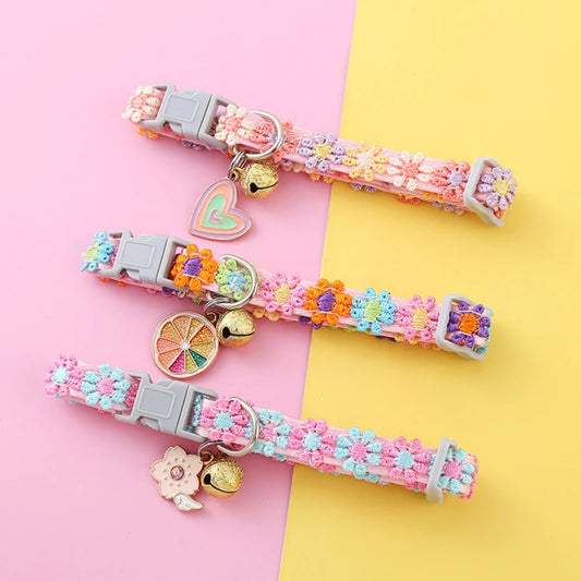 Rainbow Lace Flower Cat Collar With Charm And Bell-Catonomy-Catonomy