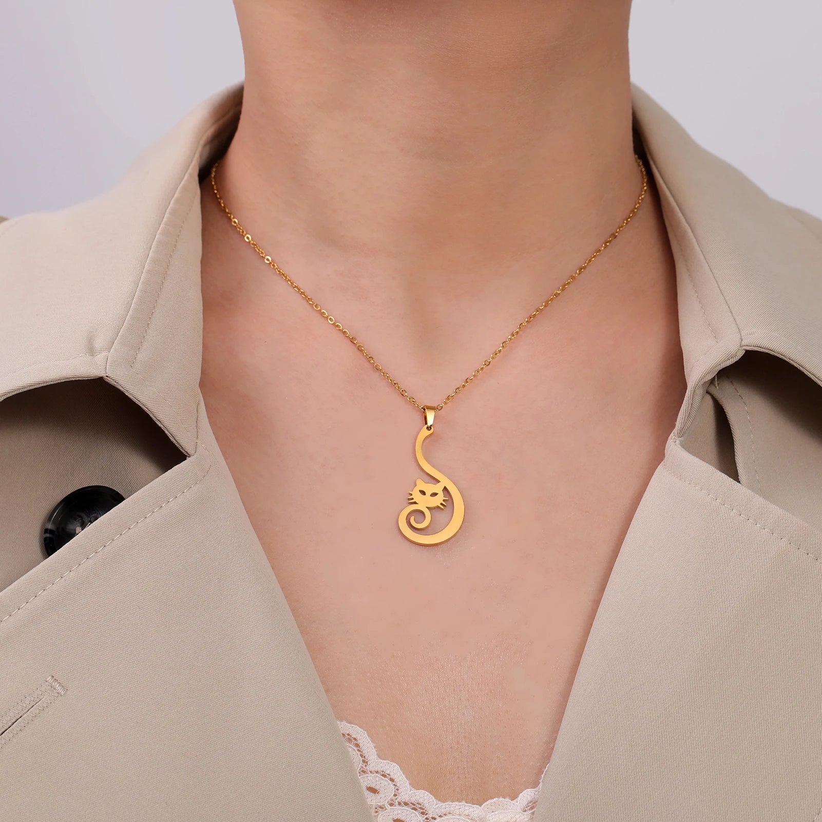 Sparkly Elegant Cat Pendant Necklace-Catonomy-Catonomy