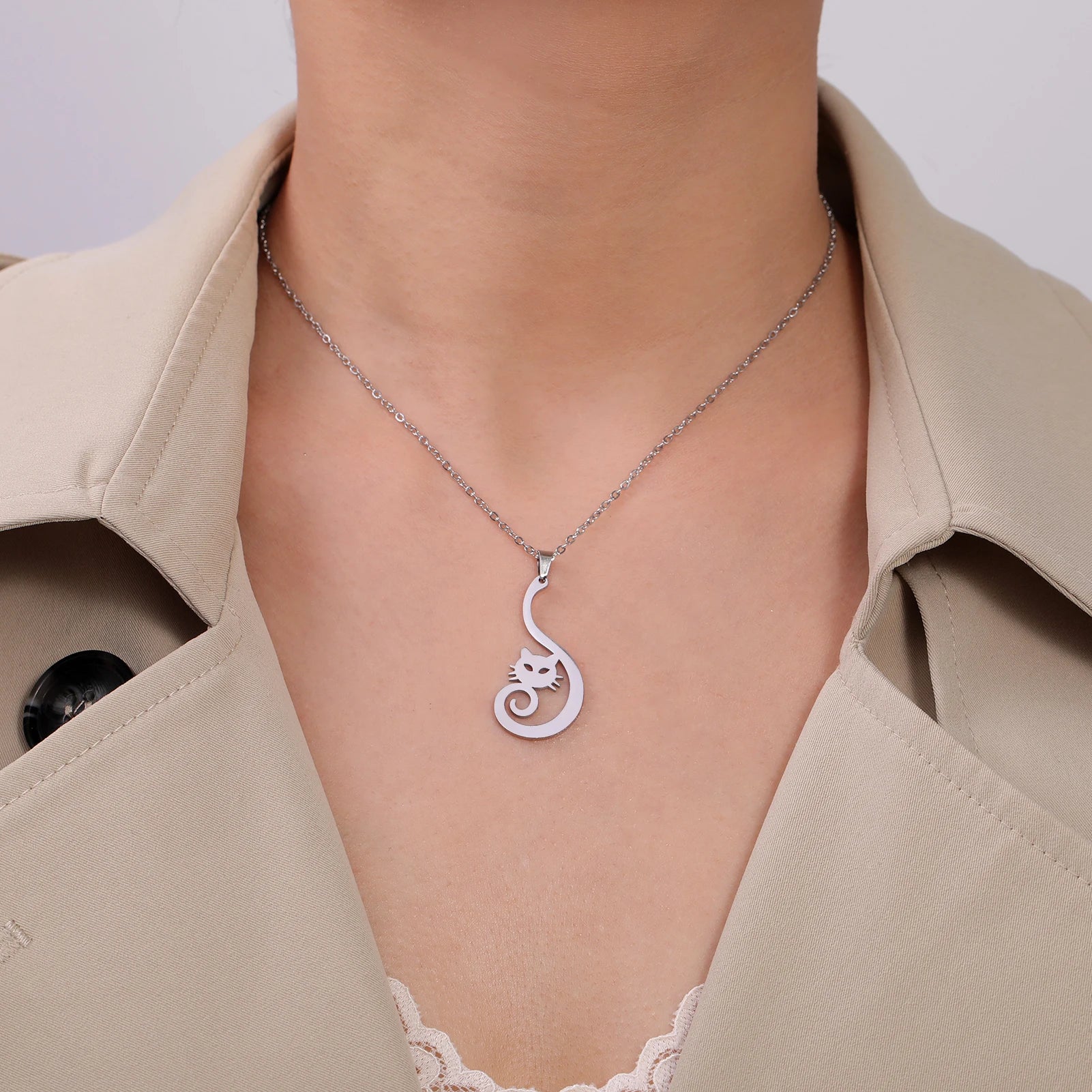 Sparkly Elegant Cat Pendant Necklace-Catonomy-Catonomy