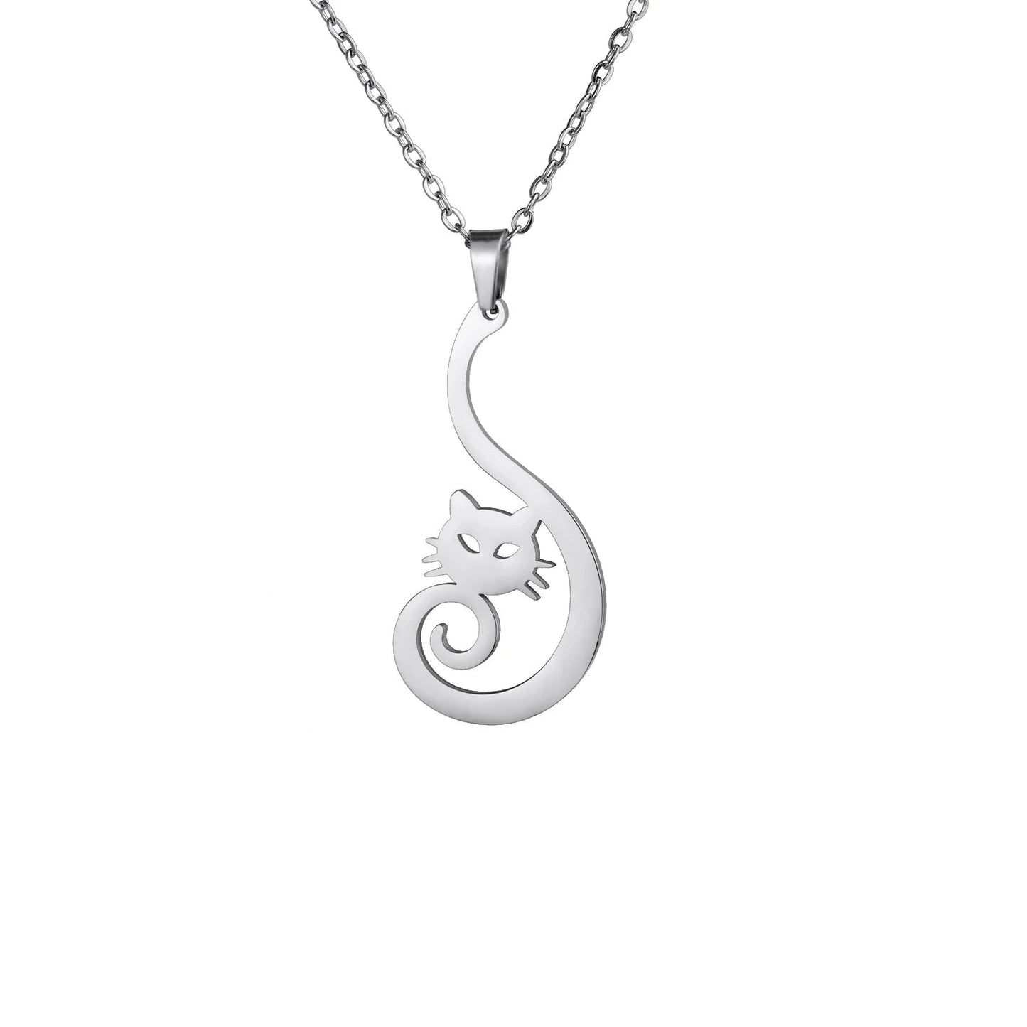 Sparkly Elegant Cat Pendant Necklace-Catonomy-Steel-Catonomy