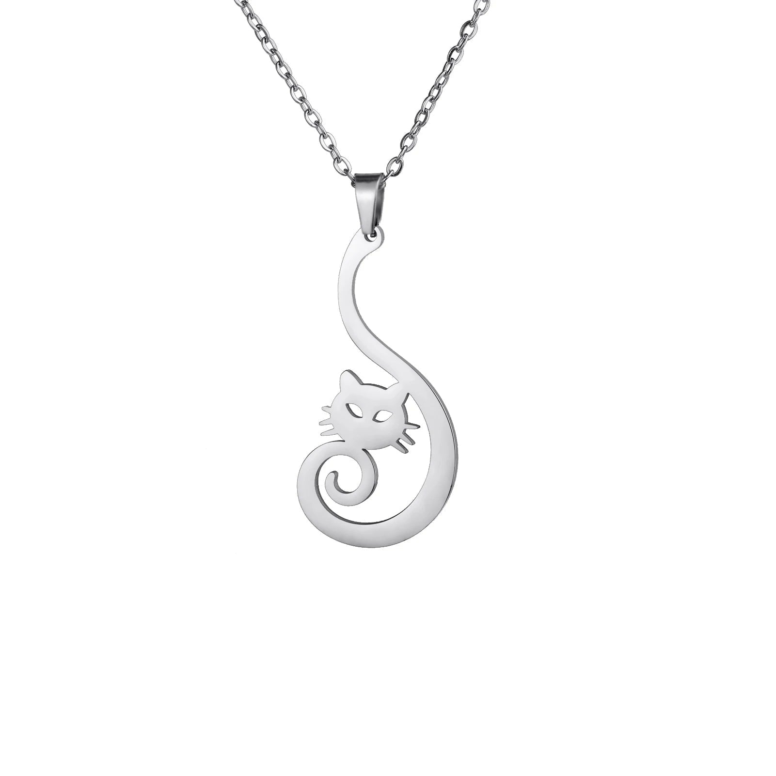 Sparkly Elegant Cat Pendant Necklace-Catonomy-Steel-Catonomy