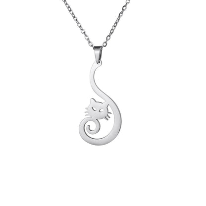 Sparkly Elegant Cat Pendant Necklace-Catonomy-Steel-Catonomy