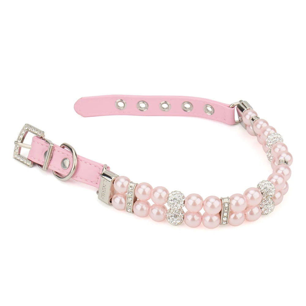 Sparkly Imitation Pearls Rhinestone Pet Collar-Catonomy-Baby Pink-XS (16-22 cm)-Catonomy