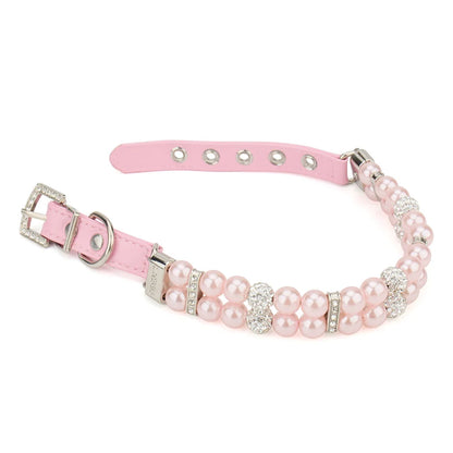 Sparkly Imitation Pearls Rhinestone Pet Collar-Catonomy-Baby Pink-XS (16-22 cm)-Catonomy