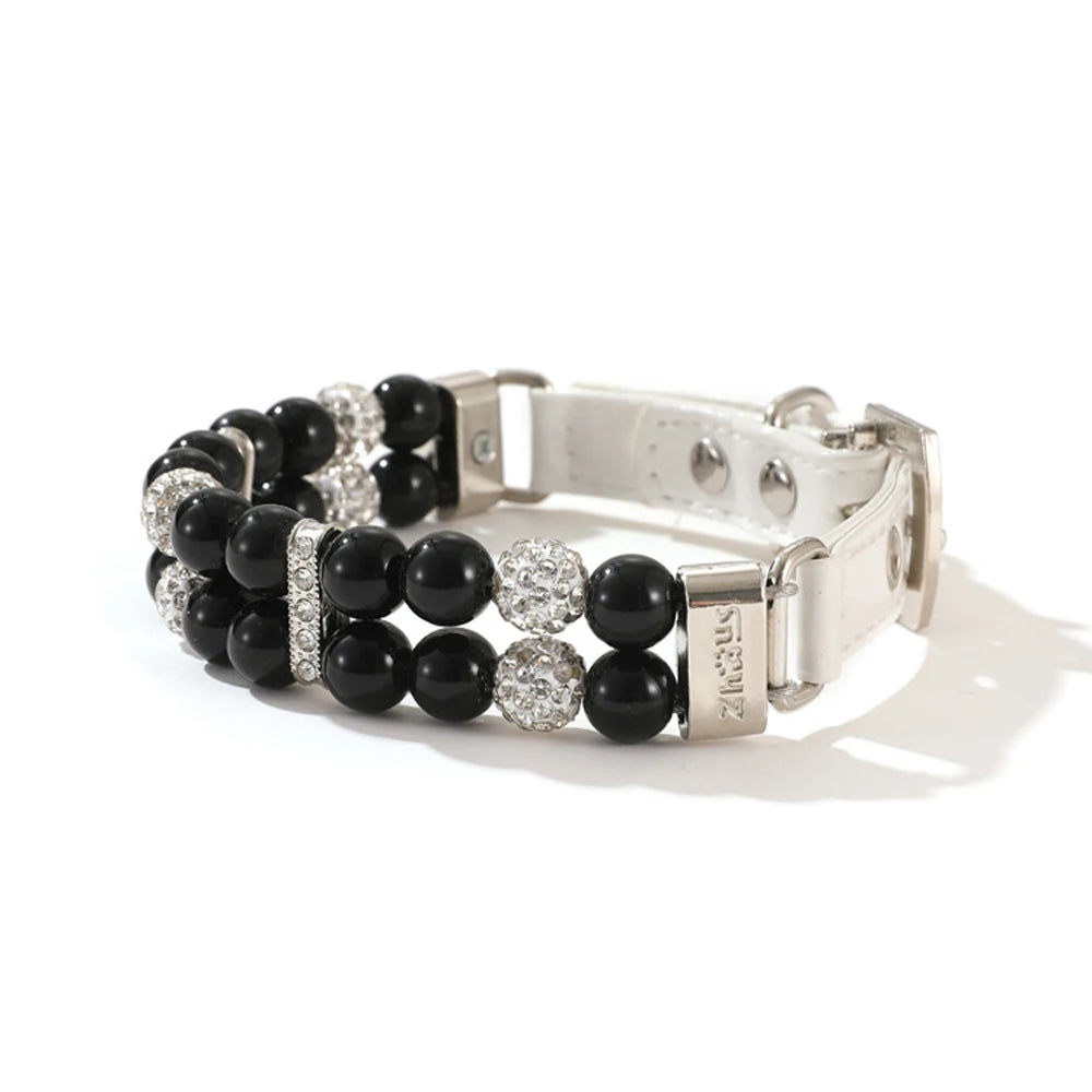 Sparkly Imitation Pearls Rhinestone Pet Collar-Catonomy-Black & White-XS (16-22 cm)-Catonomy