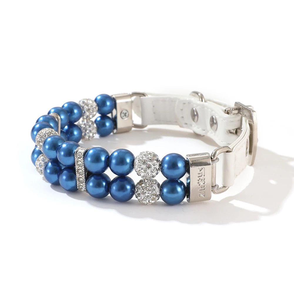 Sparkly Imitation Pearls Rhinestone Pet Collar-Catonomy-Blue-XS (16-22 cm)-Catonomy