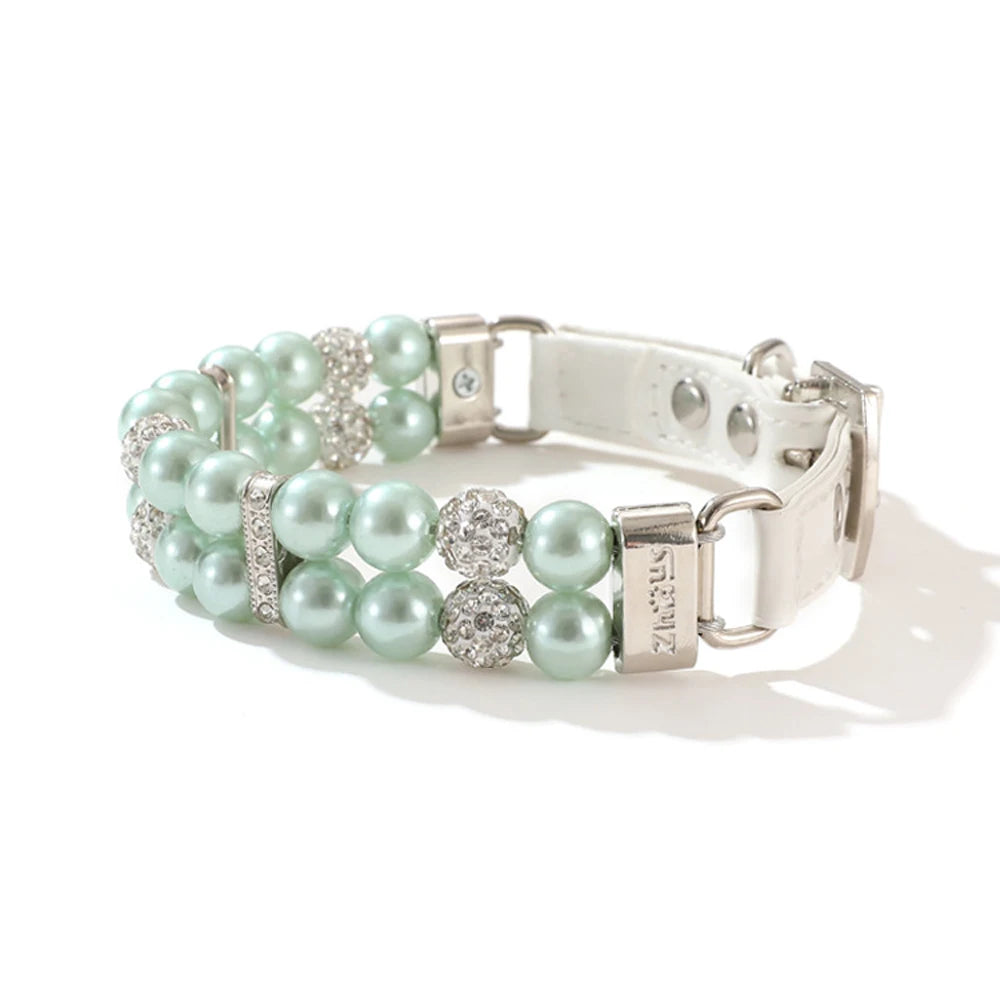 Sparkly Imitation Pearls Rhinestone Pet Collar-Catonomy-Green-XS (16-22 cm)-Catonomy
