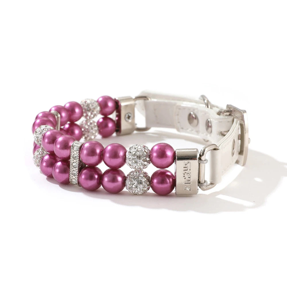 Sparkly Imitation Pearls Rhinestone Pet Collar-Catonomy-Purple-XS (16-22 cm)-Catonomy