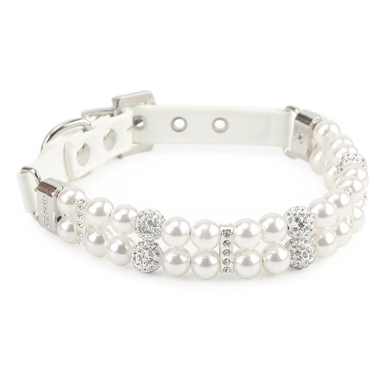 Sparkly Imitation Pearls Rhinestone Pet Collar-Catonomy-White-XS (16-22 cm)-Catonomy