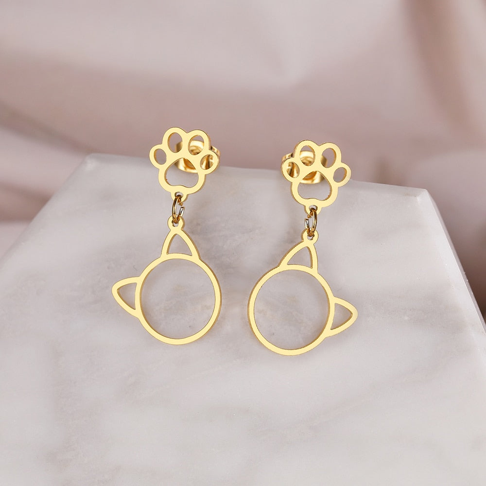 Stainless Steel Cat Earrings-Catonomy-Catonomy