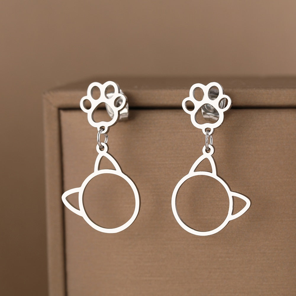 Stainless Steel Cat Earrings-Catonomy-Silver Color-Catonomy