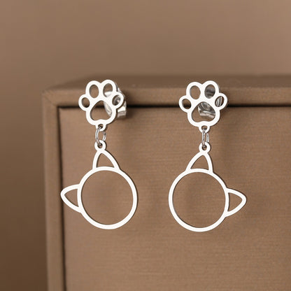 Stainless Steel Cat Earrings-Catonomy-Silver Color-Catonomy