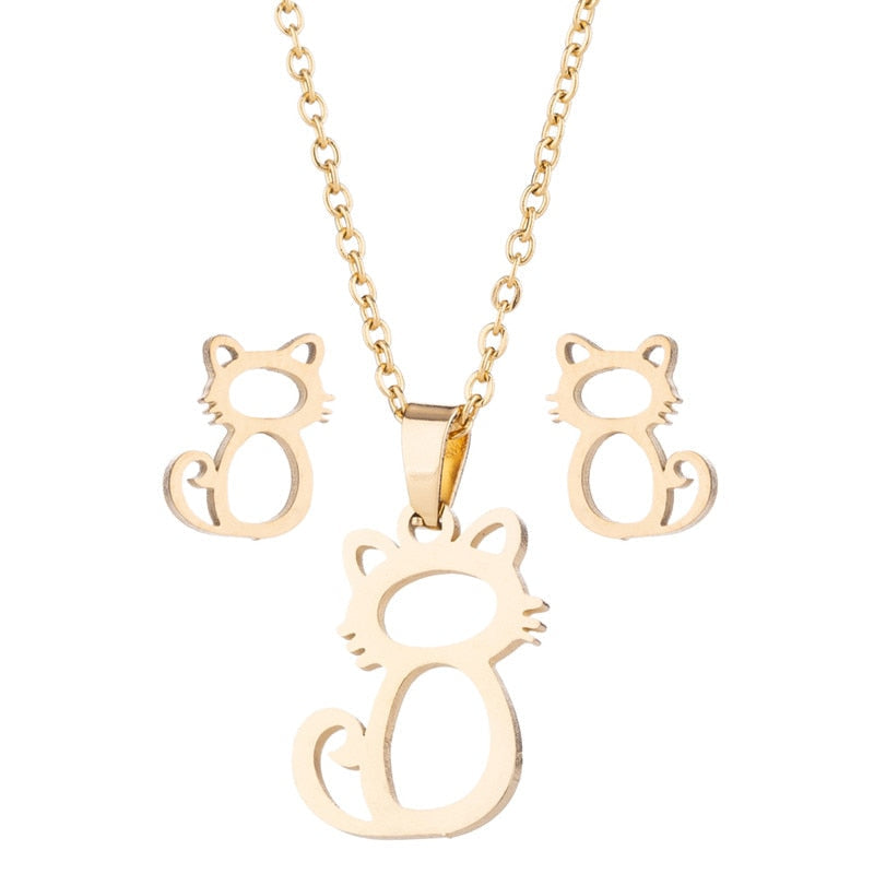Stainless Steel Earrings and Necklace Set-Catonomy-Catonomy