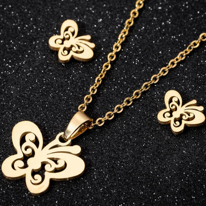 Stainless Steel Earrings and Necklace Set-Catonomy-Butterfly - Gold-Catonomy