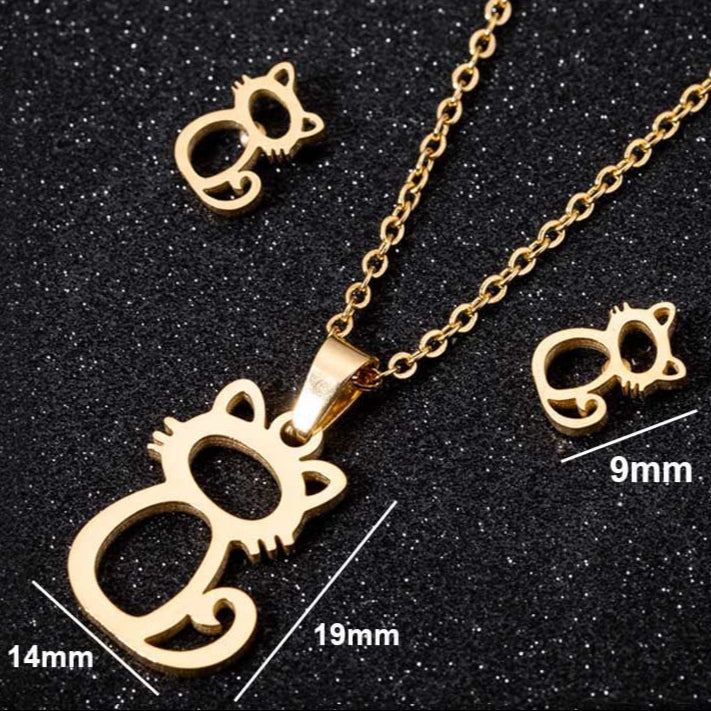 Stainless Steel Earrings and Necklace Set-Catonomy-Cat 1 - Gold-Catonomy