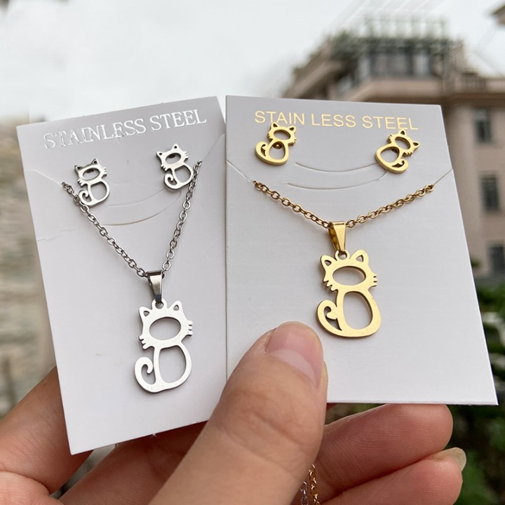 Stainless Steel Earrings and Necklace Set-Catonomy-Catonomy