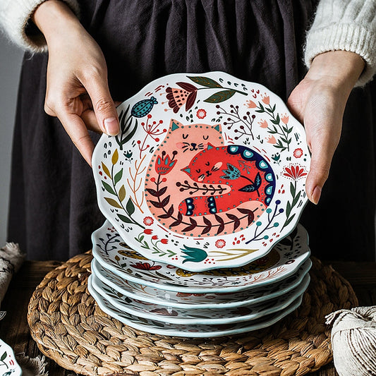 8 inch Colorful Cat Ceramic Dinner Plate-Catonomy-Catonomy