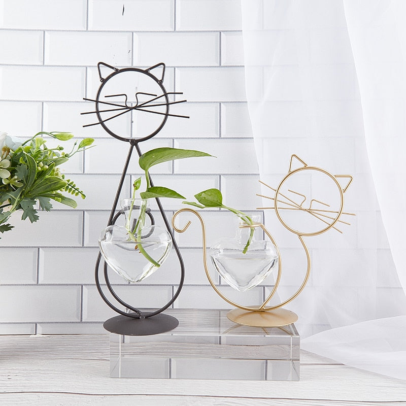 Cute Cat Iron Table Flowers Vases-Catonomy-Catonomy