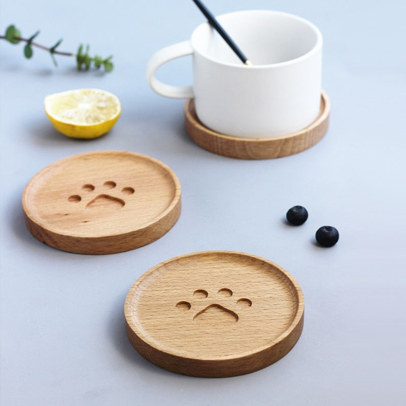 Cute Cat Paw Wooden Coaster-Catonomy-Catonomy