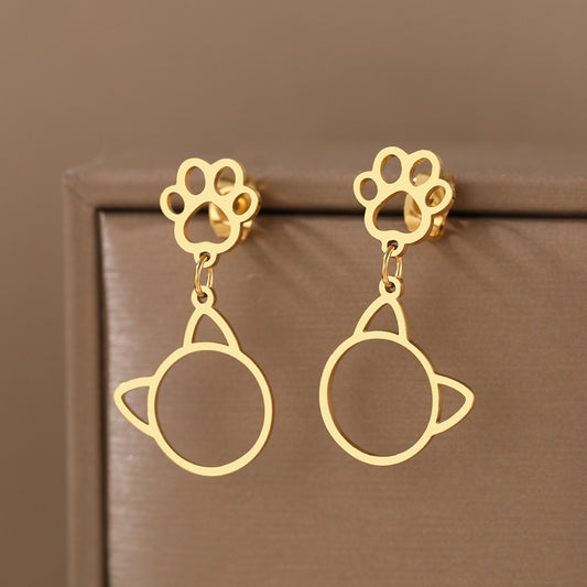Stainless Steel Cat Earrings-Catonomy-Golden Color-Catonomy